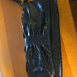 Black Croc-Embossed Patent Clutch